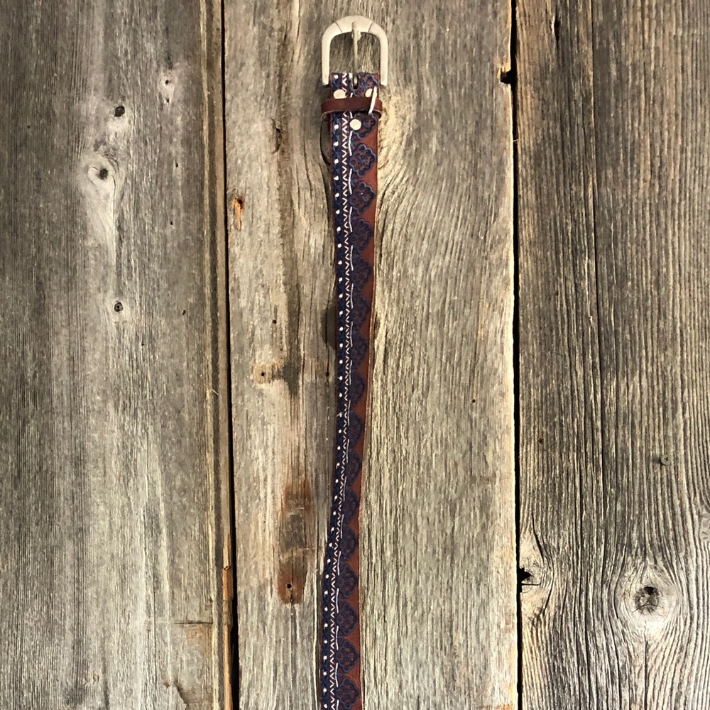 Equine Couture Blue and White Leather Belt Medium